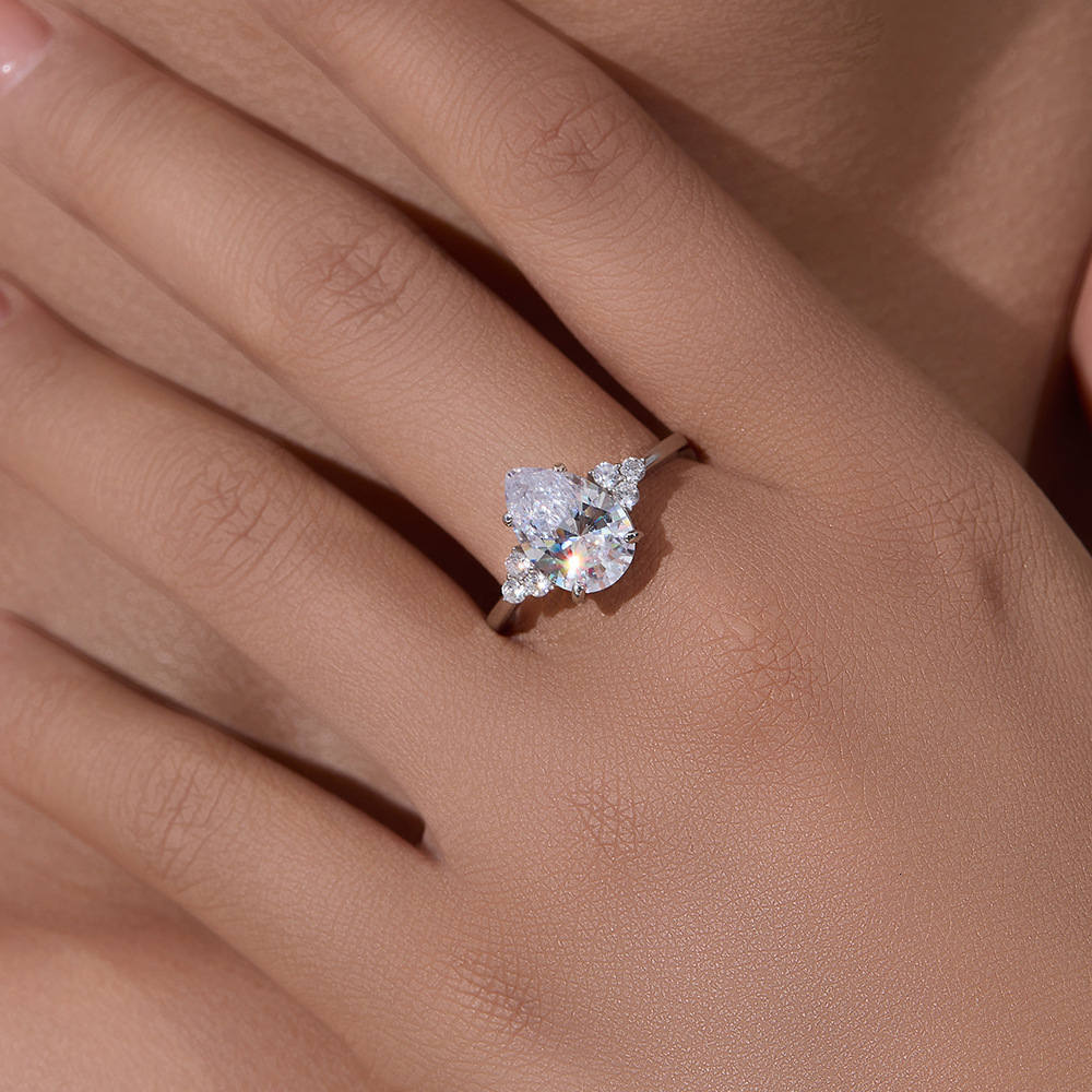 S925 Sterling Silver Pear-Shaped 5A Zircon Fashion Elegant High-Quality Women's Ring Jewelry