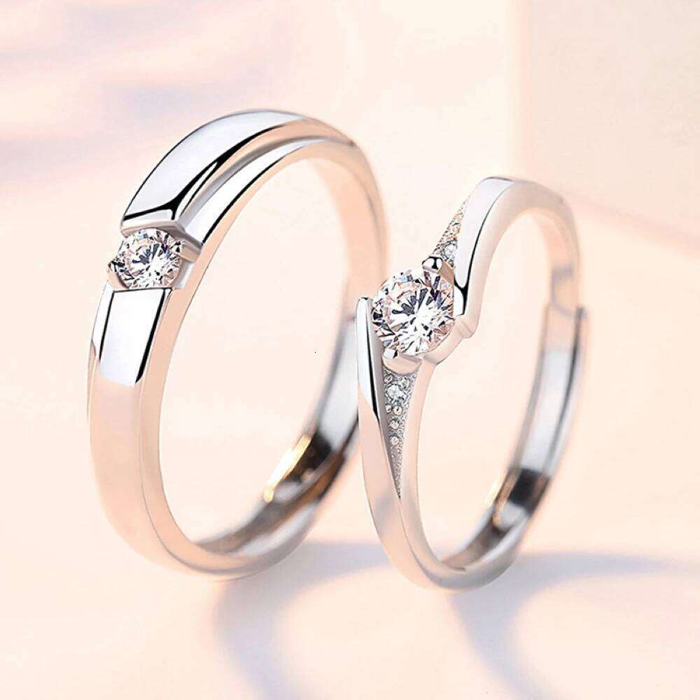 2025 Hot Sale Adjustable Copper Plated Platinum Crystal Couple Ring Set Overlap Opening Finger Jewelry Wholesale Drop Shipping W260206