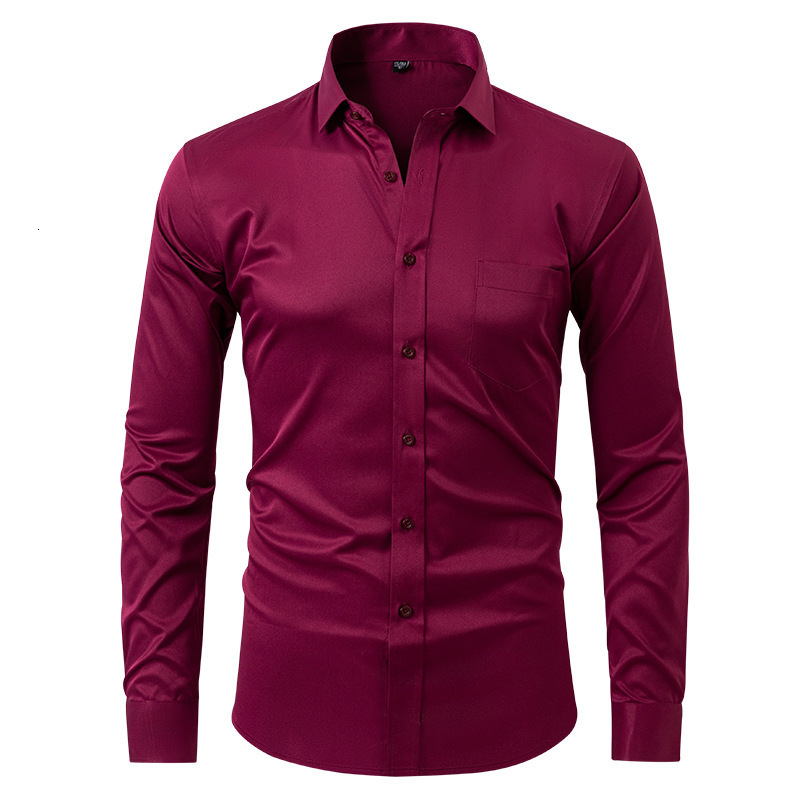 Purple Mens Bamboo Fiber Dress Shirt Slim Fit Long Sleeve Chemise Homme Non Iron Easy Care Formal Shirt For Men 240818