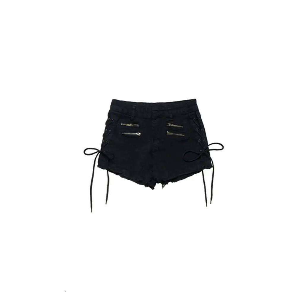 women's rough edge zipper strap ripped denim y2k black hot pants jean shorts H260206