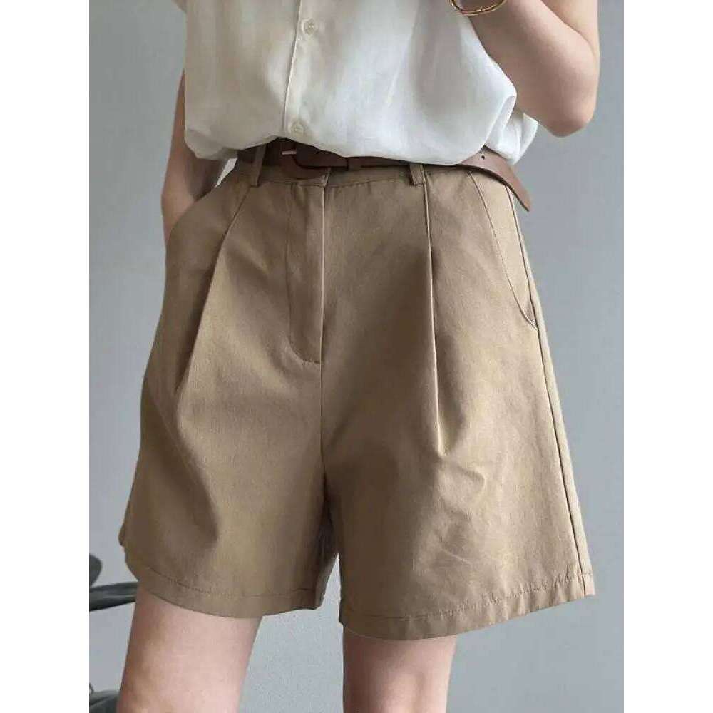 Belt Pure Cotton Women High Waist Wide Leg A Line Suit Shorts Office Lady Solid Loose Casual All Match Short Pants XJ260206