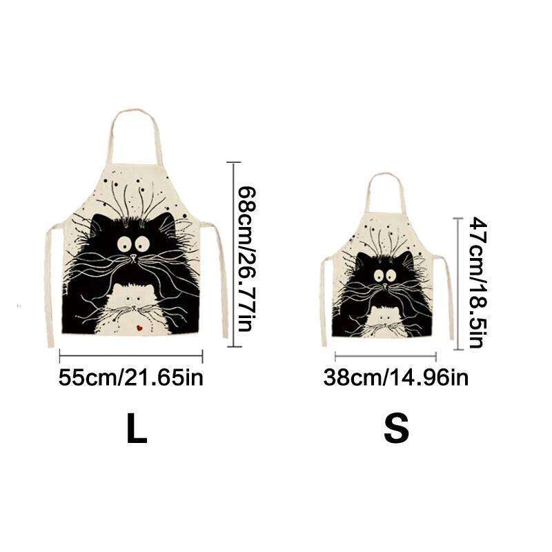 Cotton Linen Cute Cartoon Cat Waterproof Sleeveless For Men Women Kitchen Cooking Apron Cleaning Baking Accessories S260205