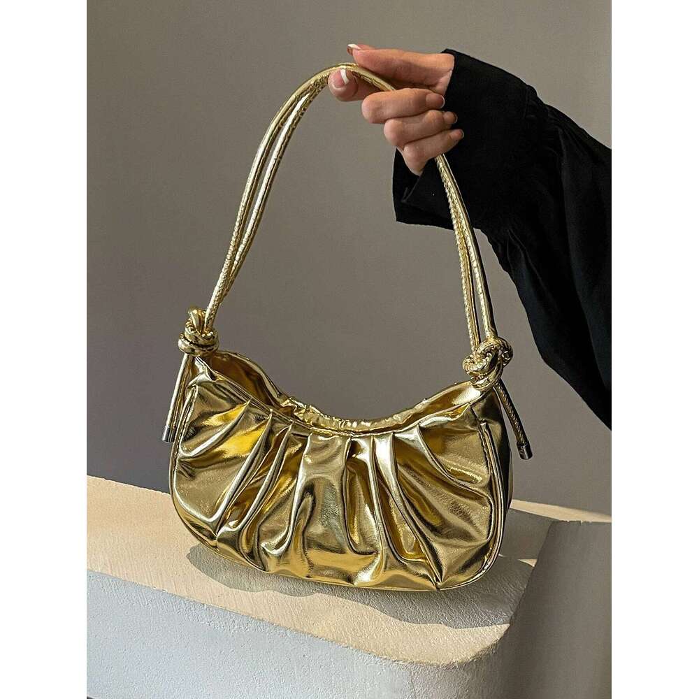 Fashion Classic Solid Color Pu Hobo Waterproof Fabric Pleated Design Underarm Spice Girl Style Shoulder Bag Y260205