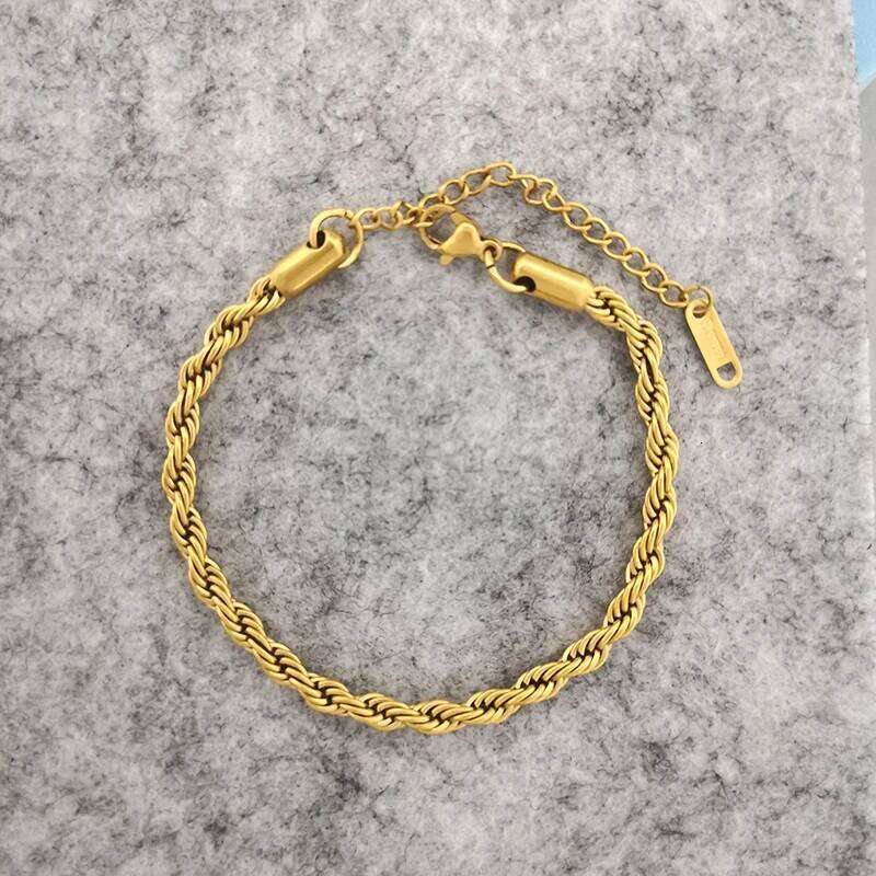 QMHJE 2 3 4mm Bracelet for Women Men Stainless Steel Twist Gold Silver Color Chain Trendy DIY Jewelry Adjustable Size 26H0206