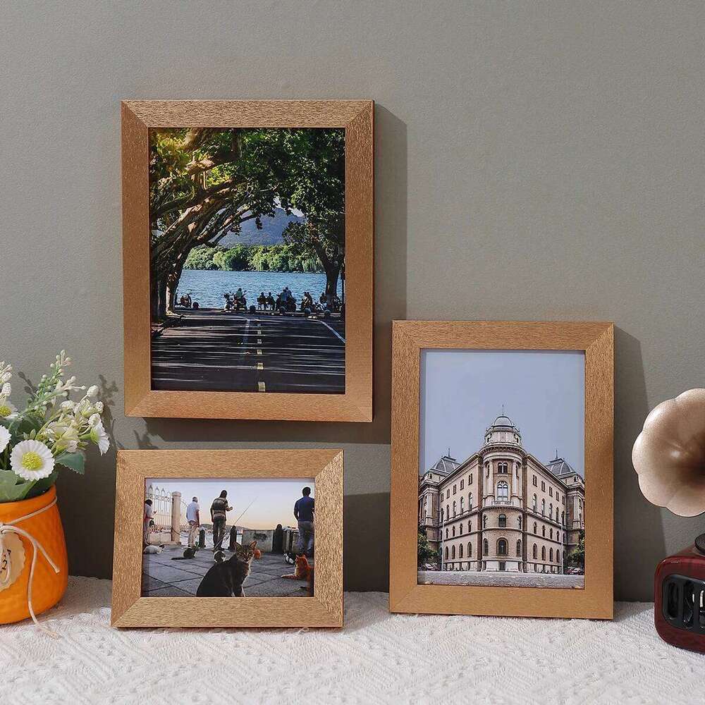 1pc solid wood frame gold, framed 4/5/6/7/8in photo frame, living room bedroom corridor wall or desktop decoration S260205