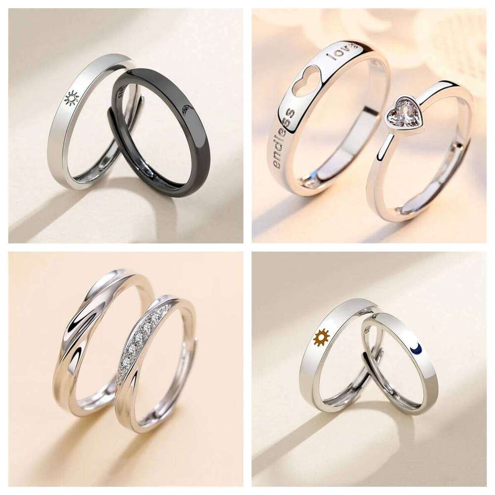 New Simple Couple Rings Silver Color Sun Moon Adjustable Open Ring For Women Men Wedding Fashion Jewelry Gifts W260206