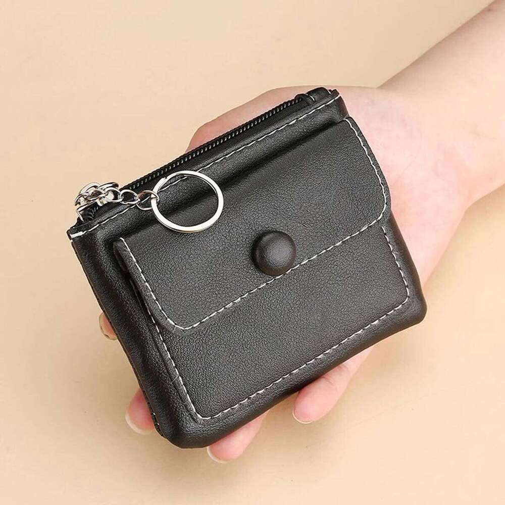 Black Fashionable Ladies' Zipper Short Wallet, Solid Color Card Pocket, Key Case, Coin Purse, 1 Piece Y260206