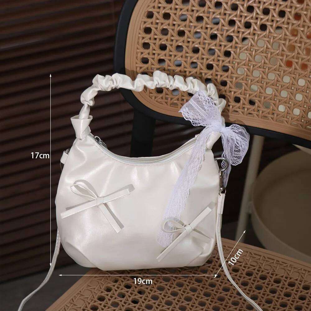 Fashion Cloud Evening Handbag Pleated Beige Bow PU Shoulder Lace Ribbon Large Capacity Underarm Bag Travel Y260205