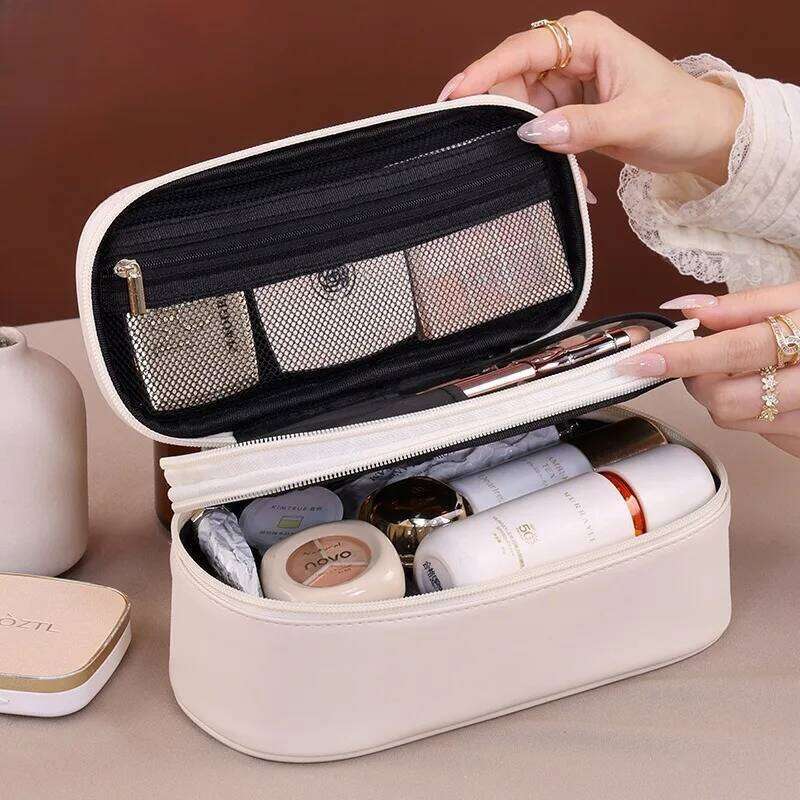 1pcs Double-Layer Cosmetic Bag Large Capacity Portable Travel Waterproof Makeup Organizer Pouch for Cosmetics & Toiletries Y260206