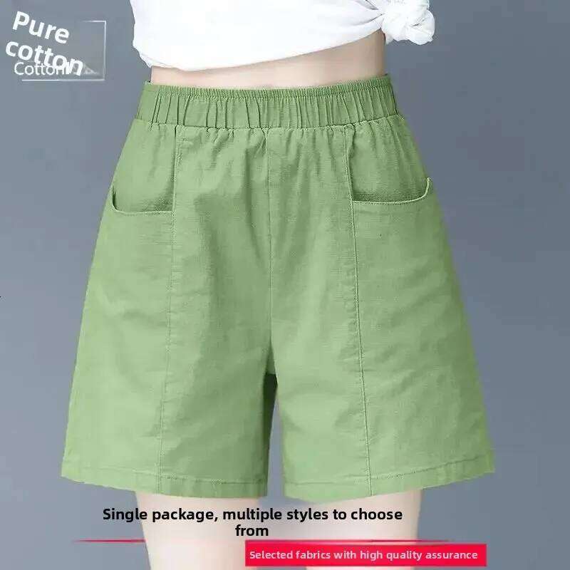 Summer New Style Slimming Pure Color Wide Leg Five-Point Cotton Women's Pocket Pants High Waist Versatile Ladies Shorts XJ260206