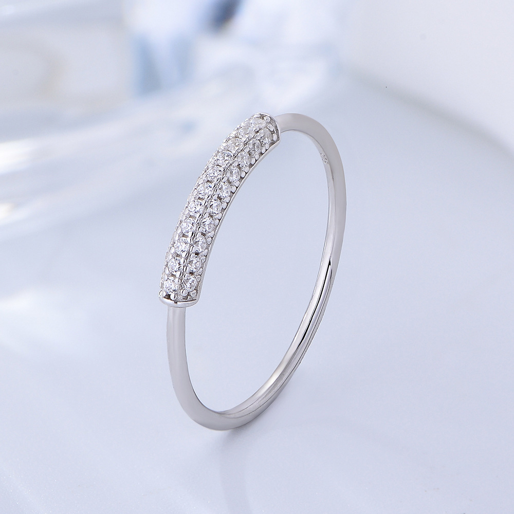 Korean-style ins pure silver micro-inlaid zircon ring for women, simple and fashionable, versatile index finger tail ring, jewelry wholesale