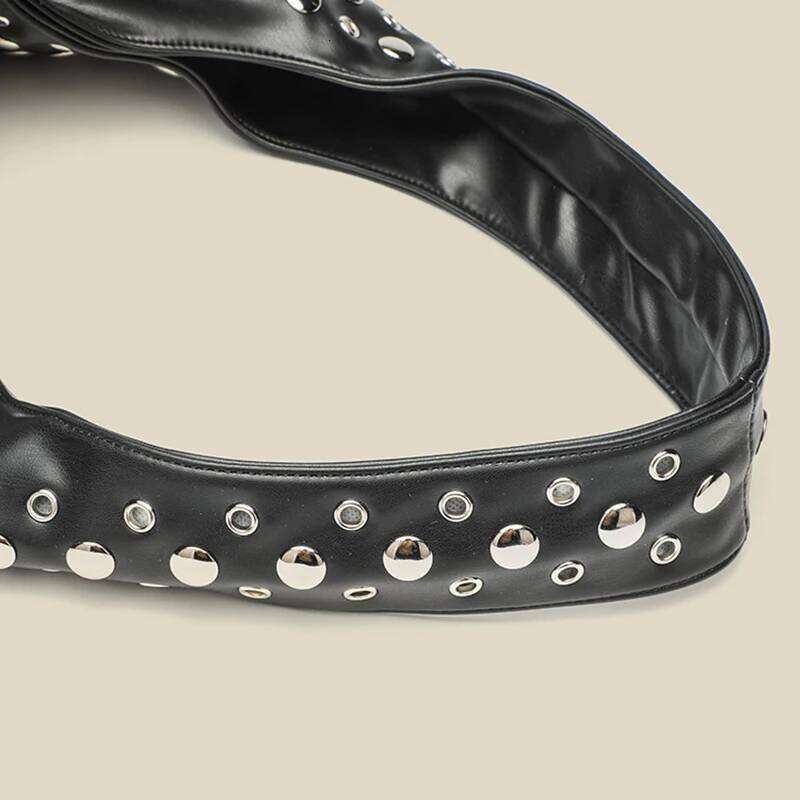 2025 Women's New Round Dot Rivet Shoulder Handbag Fashion Bucket Solid Color Underarm Bag Y260205