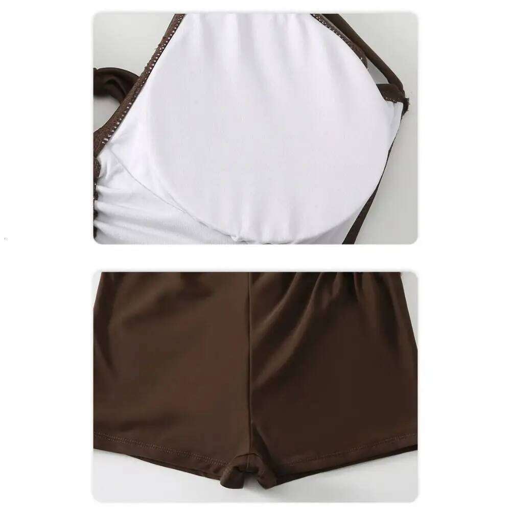 Three Point Coffee Swimsuit Suit Neck Lace-up Design Bikini Set Mini Style Slimming Halter Backless Small Chest Z260206