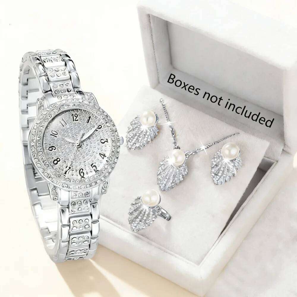 5PCS/Set Elegant Women Watches Fashion Rhinestone Woman Quartz Wristwatch Pearl Jewelry Set Reloj Mujer Girls ClockWithout Box Z260206