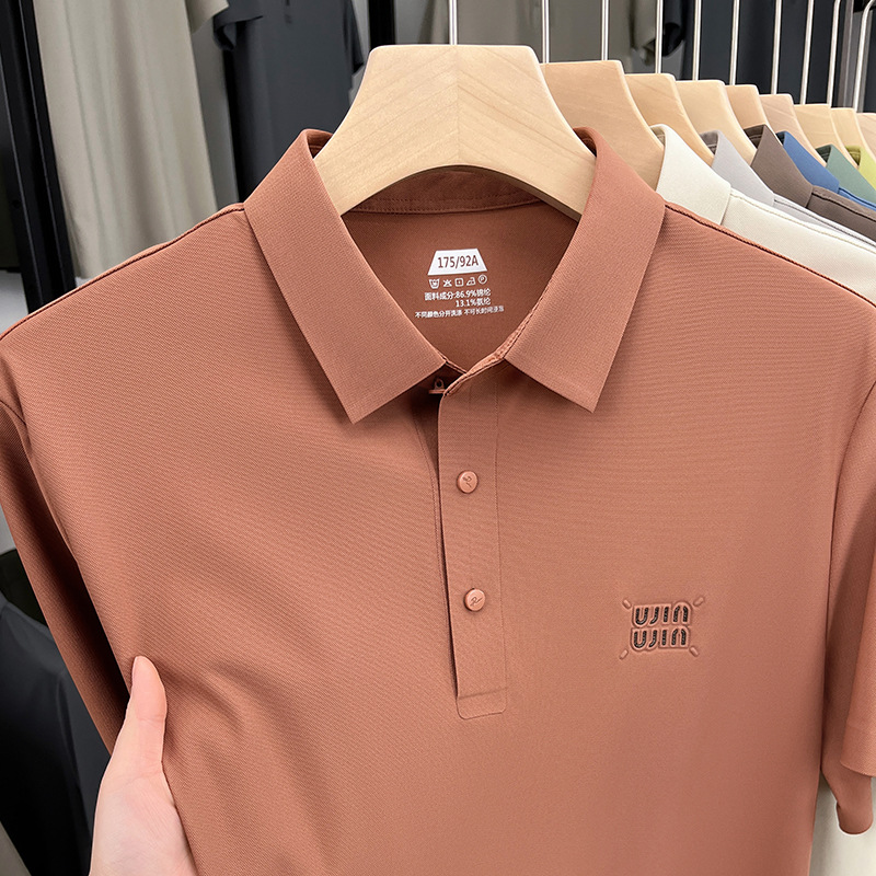 Free shipping 2026 summer new ice silk fashionable casual short sleeved men's breathable and comfortable business polo shirt