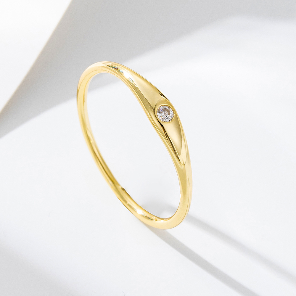 minimalist fashion jewelry s925 sterling silver smooth plain band single diamond ring for women, light luxury high-end hand accessory