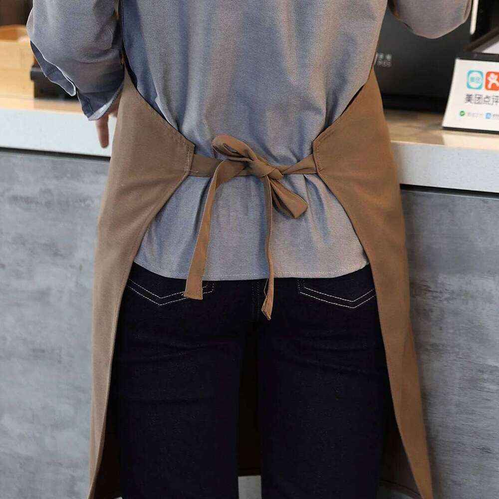 Restaurant caf cooking; kitchen canvas apron for ladies with 3 adjustable shoulder straps and large pockets; chef's b S260205