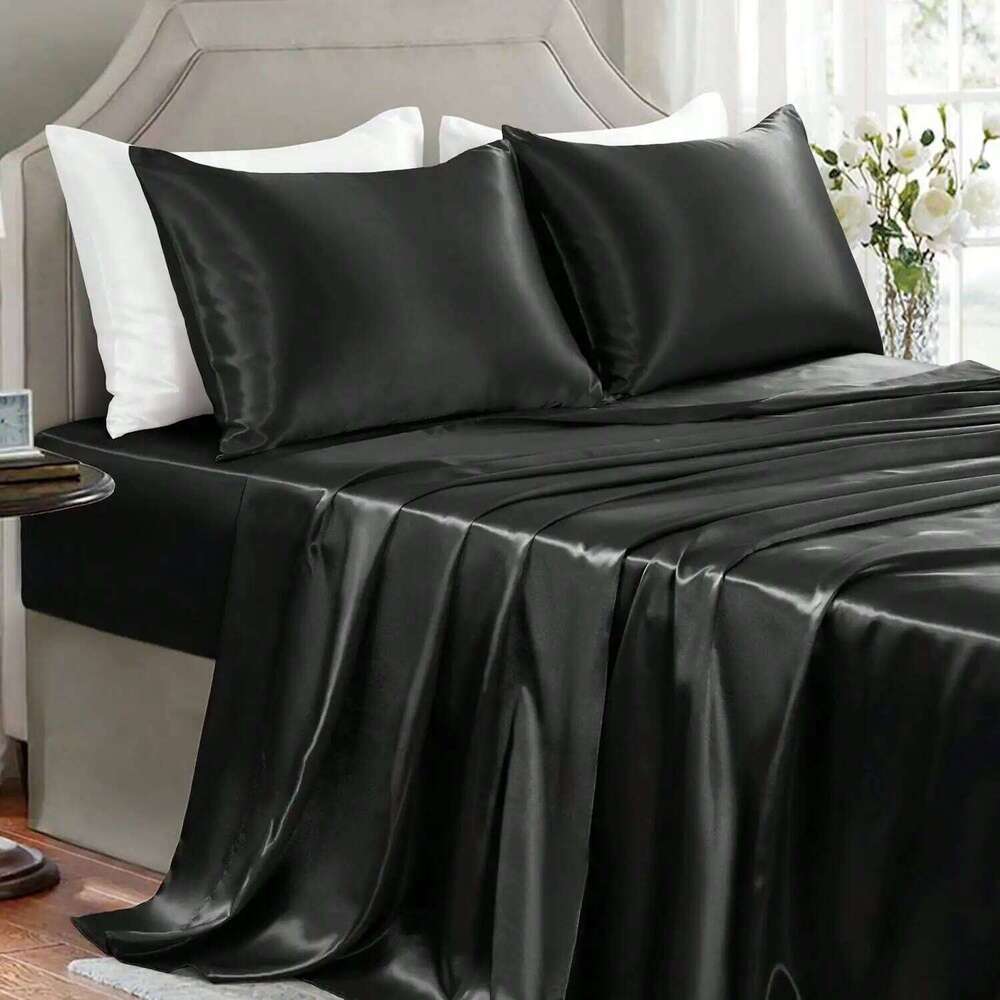3/4Pcs Sheet Se Silky & Luxury Soft Deep Pocket Sheets Cooling Bed Set, 1 Fitted Sheet,1 Flat Sheet,1/2Pillowcase XJ260206