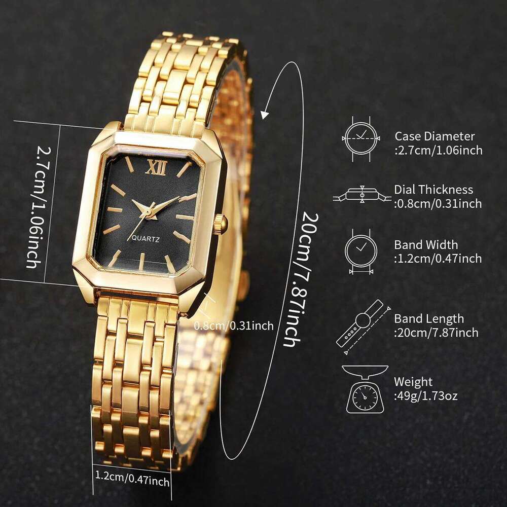 5PCS Elegant Rectangle Women Watches Heart Jewelry Set Ladies Alloy Strap Quartz Wristwatch Reloj Mujer Without Box Z260206