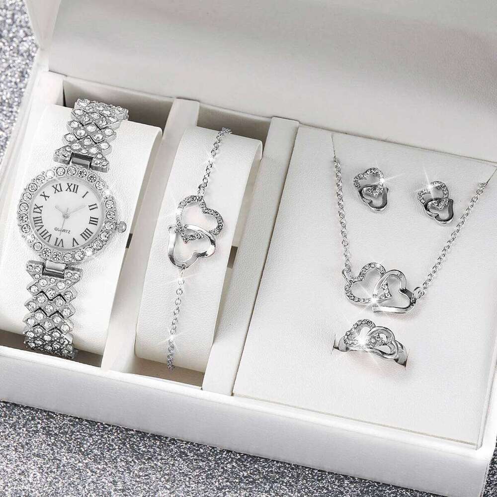 6PCS/Set Luxury Women Watches Fashion Rhinestone Roma Dial Bracelet Band Quartz Watch Jewelry Set Reloj MujerWithout Box Z260206