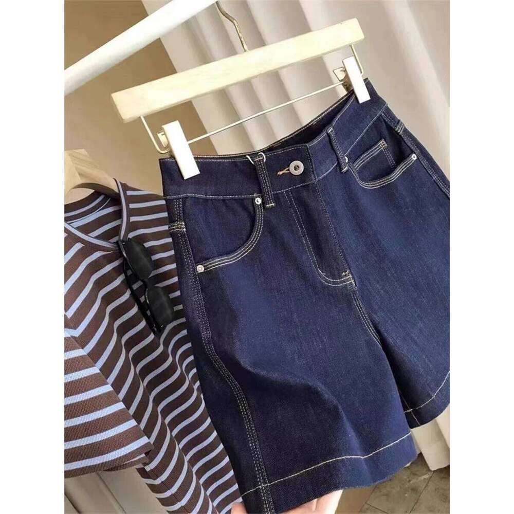 Large Size Dark Blue Women's Denim Shorts Summer Ladies Thin High Waist Straight Tube A-line Hot Pants Daily Casual Bottoms Tide XJ260206