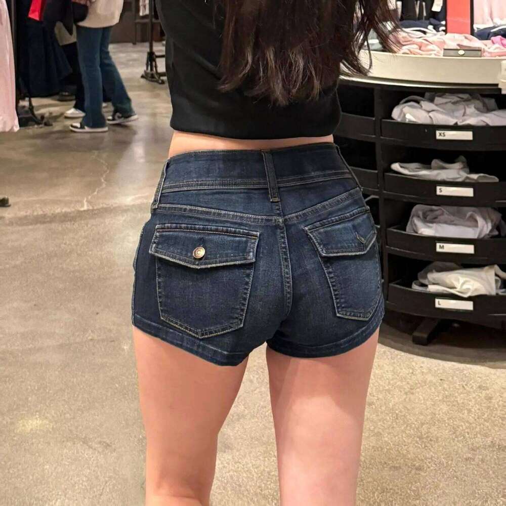 Girl Low Waist Denim Super Short Shorts Women Summer New American Deep Blue High Street Bodycon A- Line Hot Pants H260206