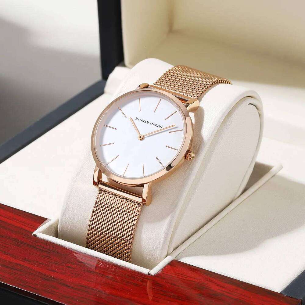 Hannah Martin Women Original Imported Japanese Movement Stainless Steel Mesh Belt Classic Minimalist Wind Rose Gold Watch Z260206