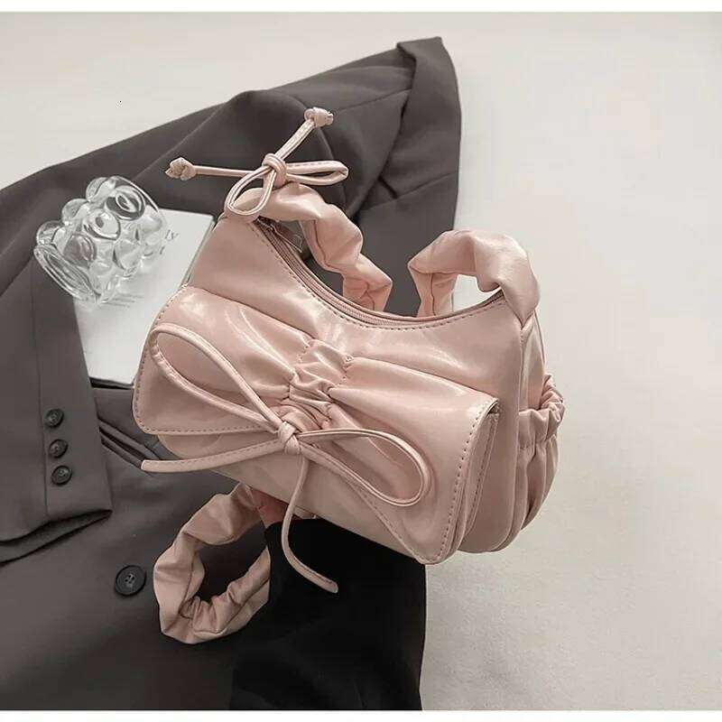 PU Zipper Bow Crossbody Solid Trendy Fashion Bags Female 2025 High Quality Soft Simple Popular Sweet Shoulder Bag Y260205