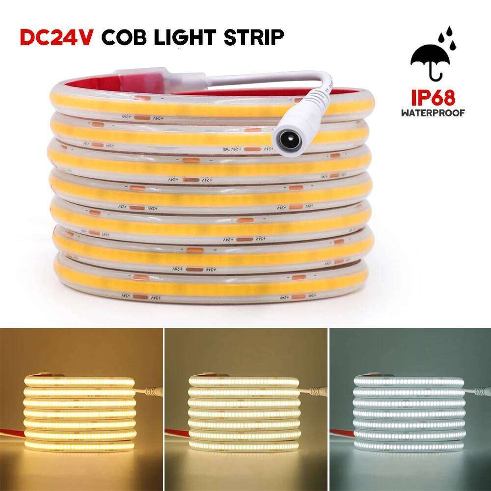 5V 12V 24V COB LED Strip Light 320LEDs/M IP68 Silicone Tube Waterproof Adhesive Tape RA90 Linear Lighting 3000K 4000K 6000K Z260206