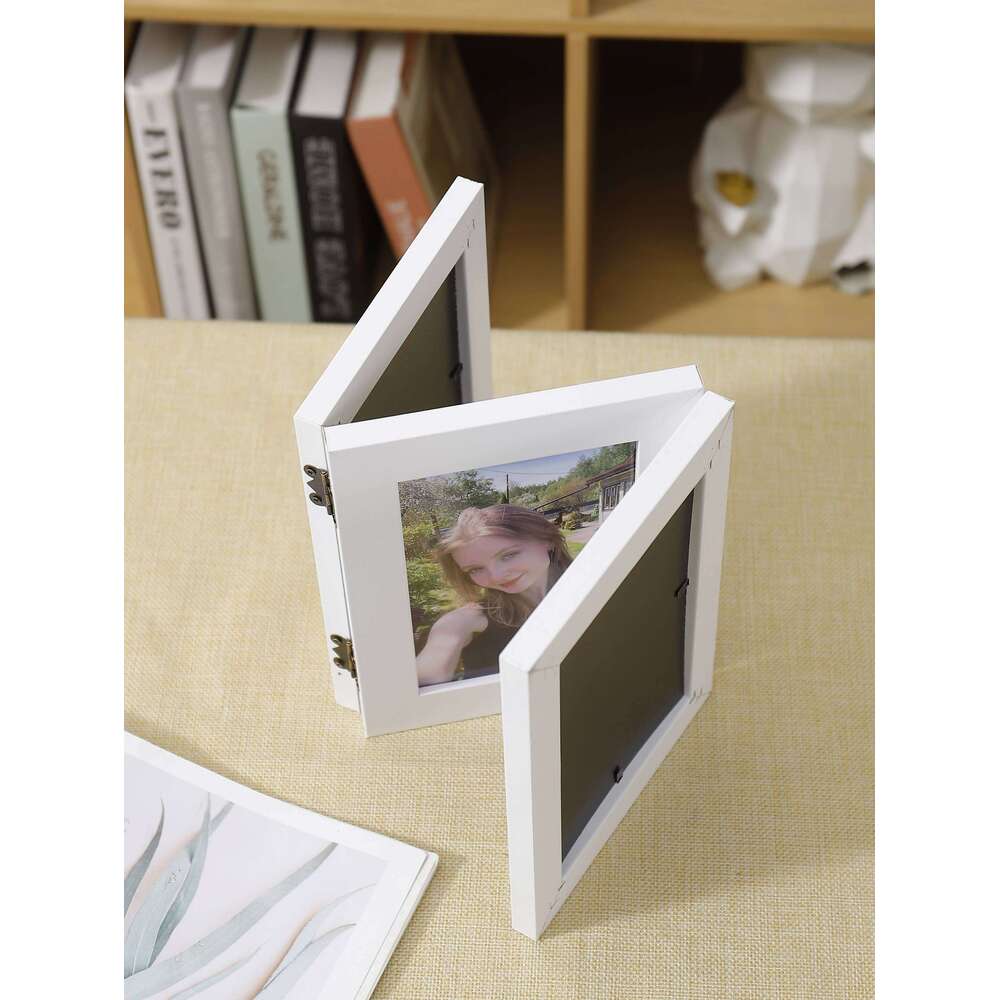 1pc Folding wood picture frame -4x6in, collage wall trim, by side display of 3 photos, gifts for family and friends S260205