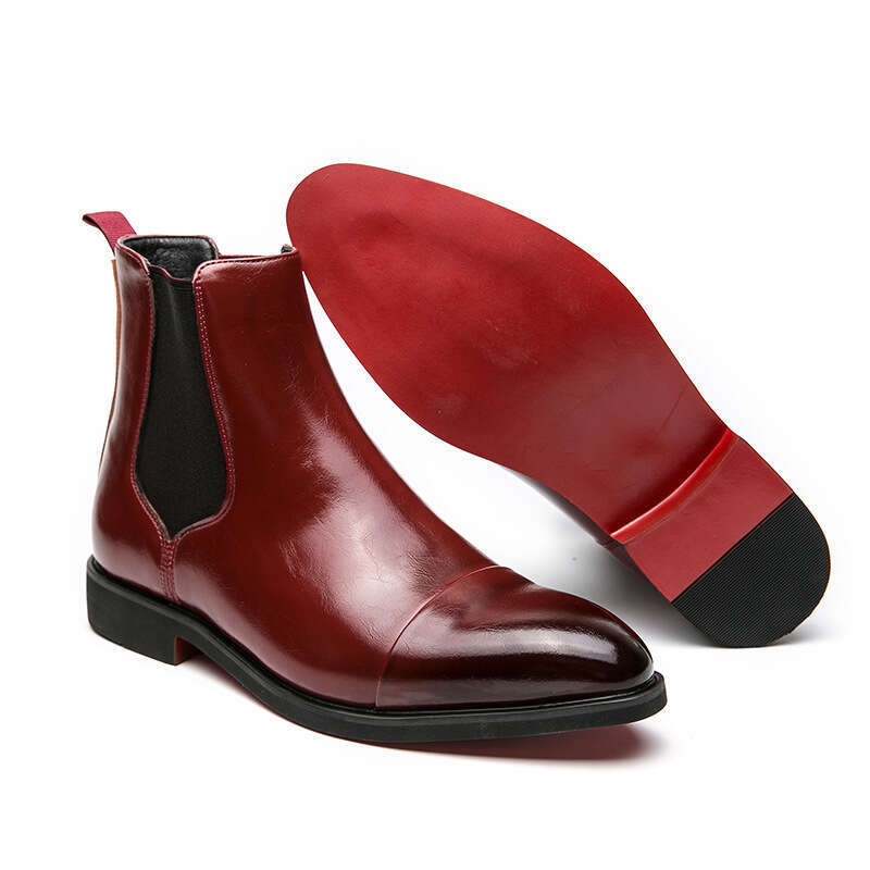 Autumn Winter Pointed Toe Slip-On Large Size Men's High Top Leather Shoes Red Sole Martin British Casual Chelsea Boots