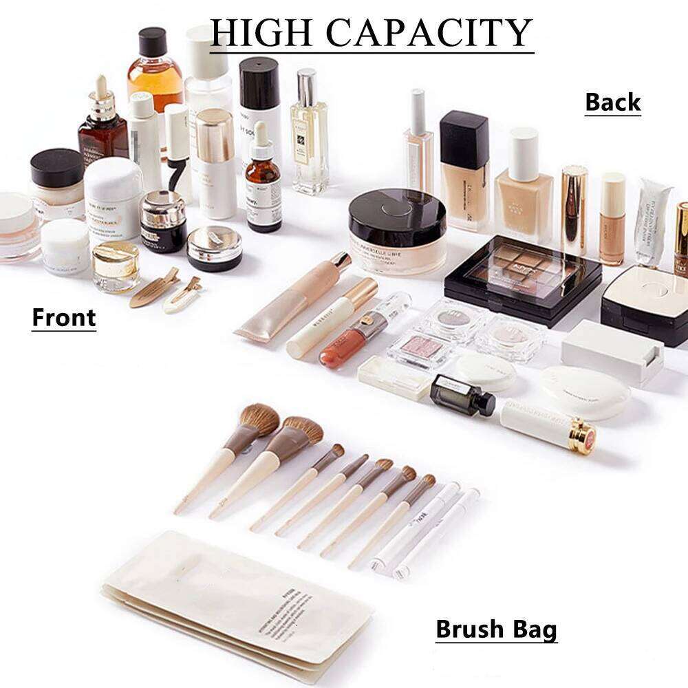 Multilayer Square Cosmetic Bag Waterproof PU Travel Makeup Pouch Y260206