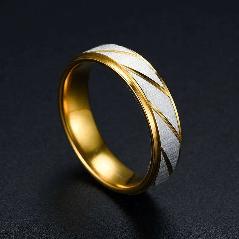 Stainless Steel Couple Rings Gold Wave Pattern Wedding Band for Men and Women Engagement Anniversary Jewelry Gifts W260206