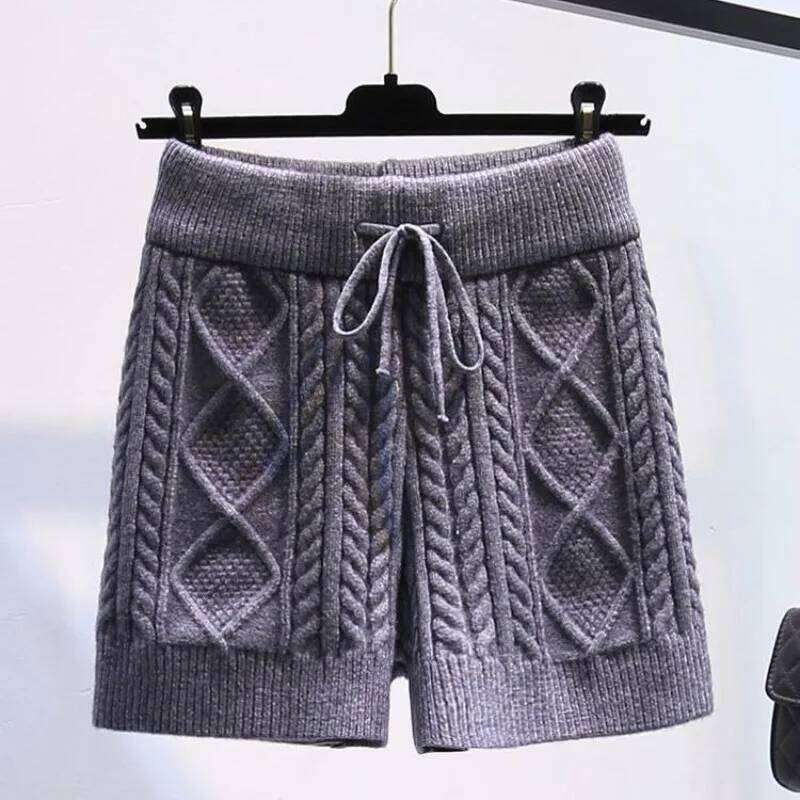 Autumn Elastic Woman Wrap Hip Knit Hot Sweet High Waist Twist Thick Outwear Casual Straight Striped Home Shorts XJ260206
