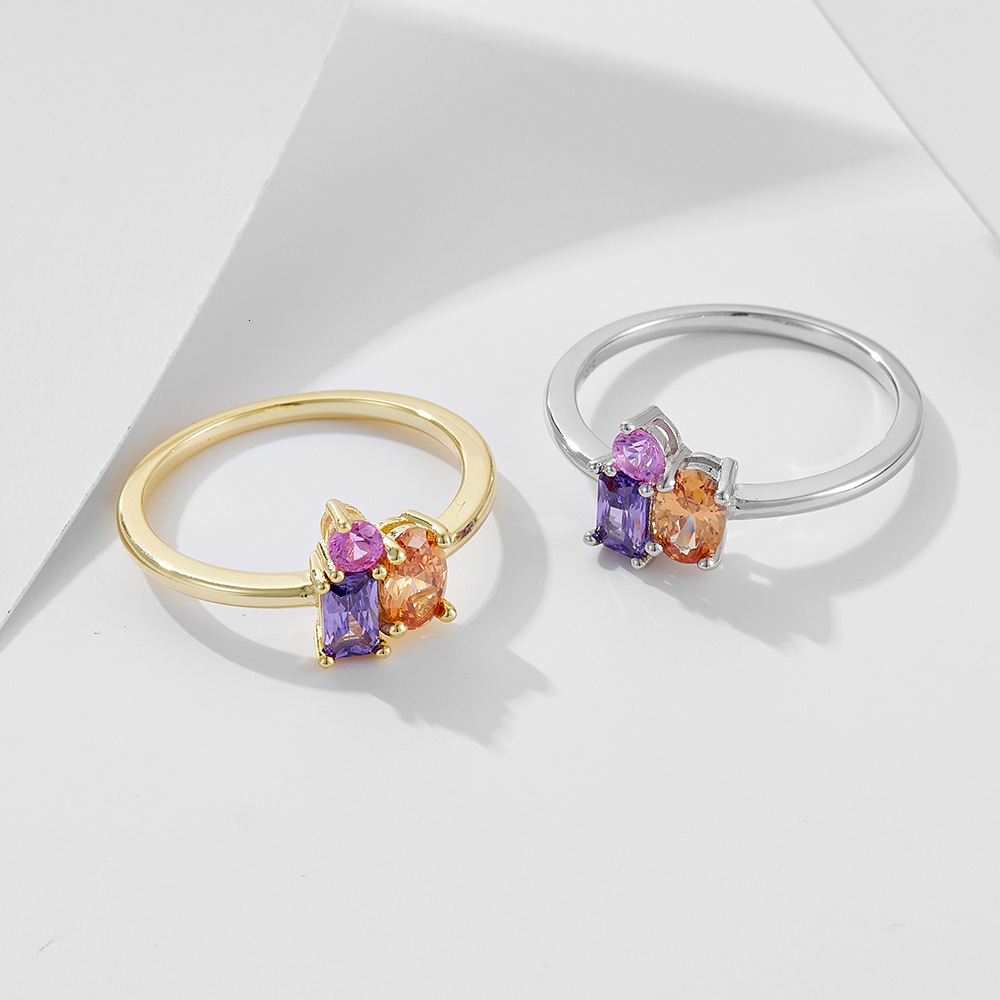 S925 silver geometric rectangular oval zircon for women, light luxury ins-style colored gemstone ring jewelry