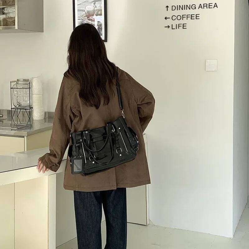 Sweet Cool Style Large Capacity Tote Personalized Portable Motorcycle Simple Y2K Shoulder Commuter Crossbody Bag Y260205