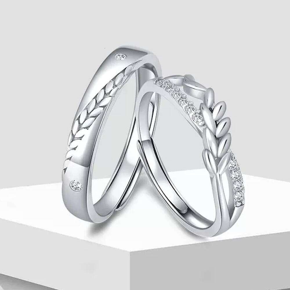 1 Pair Towards Happiness Overlap Opening Couple Ring Copper Plated Platinum Men Women Wheat Shape Finger Jewelry Drop Shipping W260206