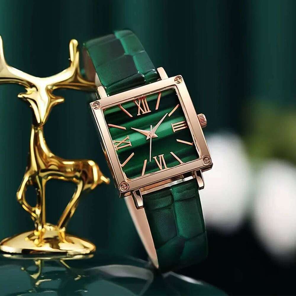 Green Women's Set Fashion Trend Simple Rectangular Dial Quartz Watch Perfect Gift Z260206