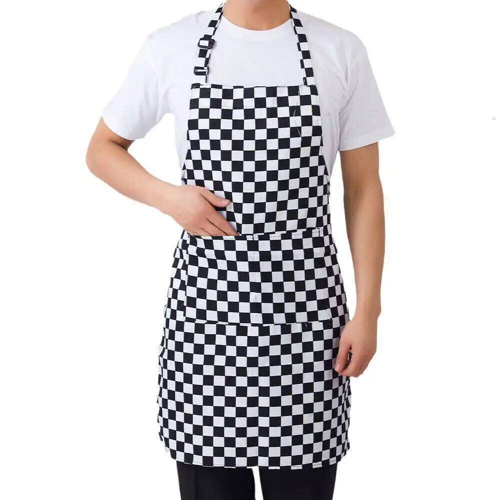 Kitchen Cooking Chef Halterneck With 2 Pockets Catering Sleeveless Aprons Men Woman BBQ Waiter Printing Apron S260205