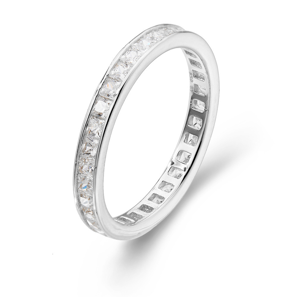 s925 sterling silver single row square wedding full diamond band, starry sky ring, jewelry, bestseller