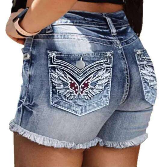 Fashionable Embroidered Design Denim Shorts. New Loose Straight-leg Fringed Shorts for European and American Women in Summer C260206