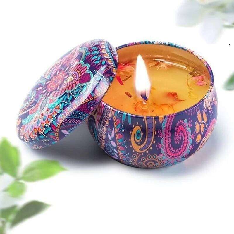 7cm candles with flowers tin can fragrance handmade scented candle natural soy wax home decoration S260205