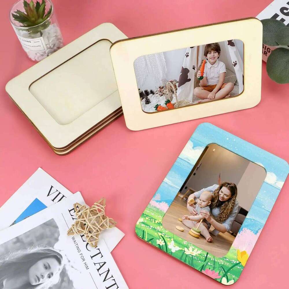 15/6pc wood craft DIY unfinished standing photo frames, wooden decorations S260205