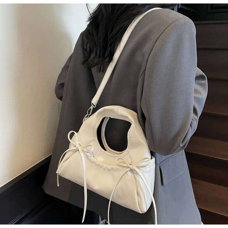 Luxury Brand PU Leather Pleated Women's Handbag Square Sweet Elegant Crossbody Boston Tote Casual Bow Bucket Shoulder Bag Y260205
