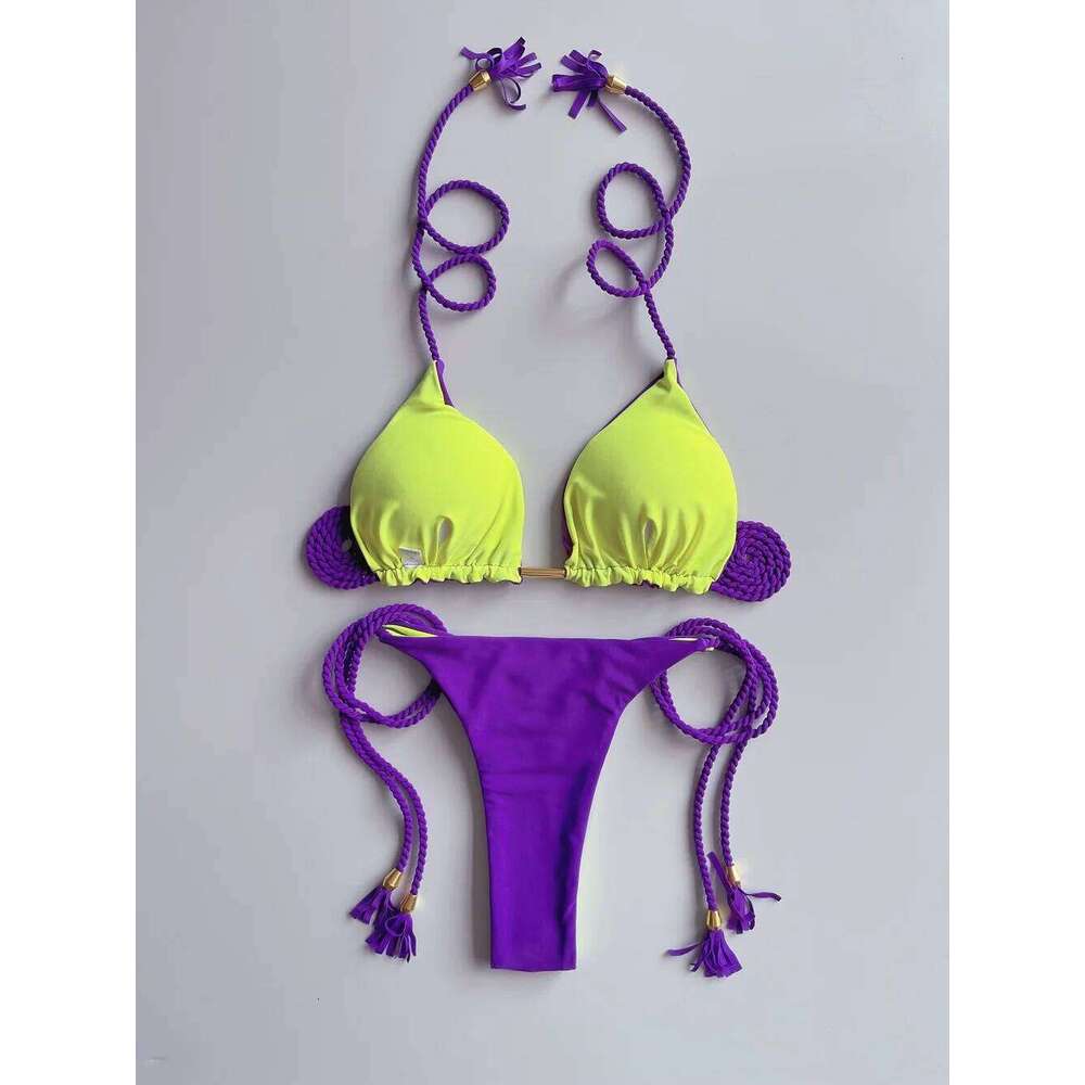 Sexy Solid color Two-piece Triangle Swimwear Women's Swimsuit Braiding rope Bikinis Set Beach Bathing Suit Brazilian Biquinis Z260206