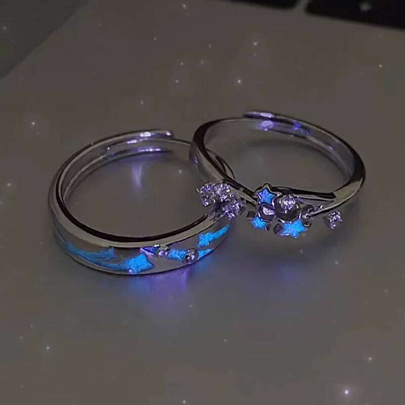 Luminous Blue Green Light Star Glow In Dark Fluorescent Heart Ring Women Men Couple Finger Rings Jewelry Adjustable W260206