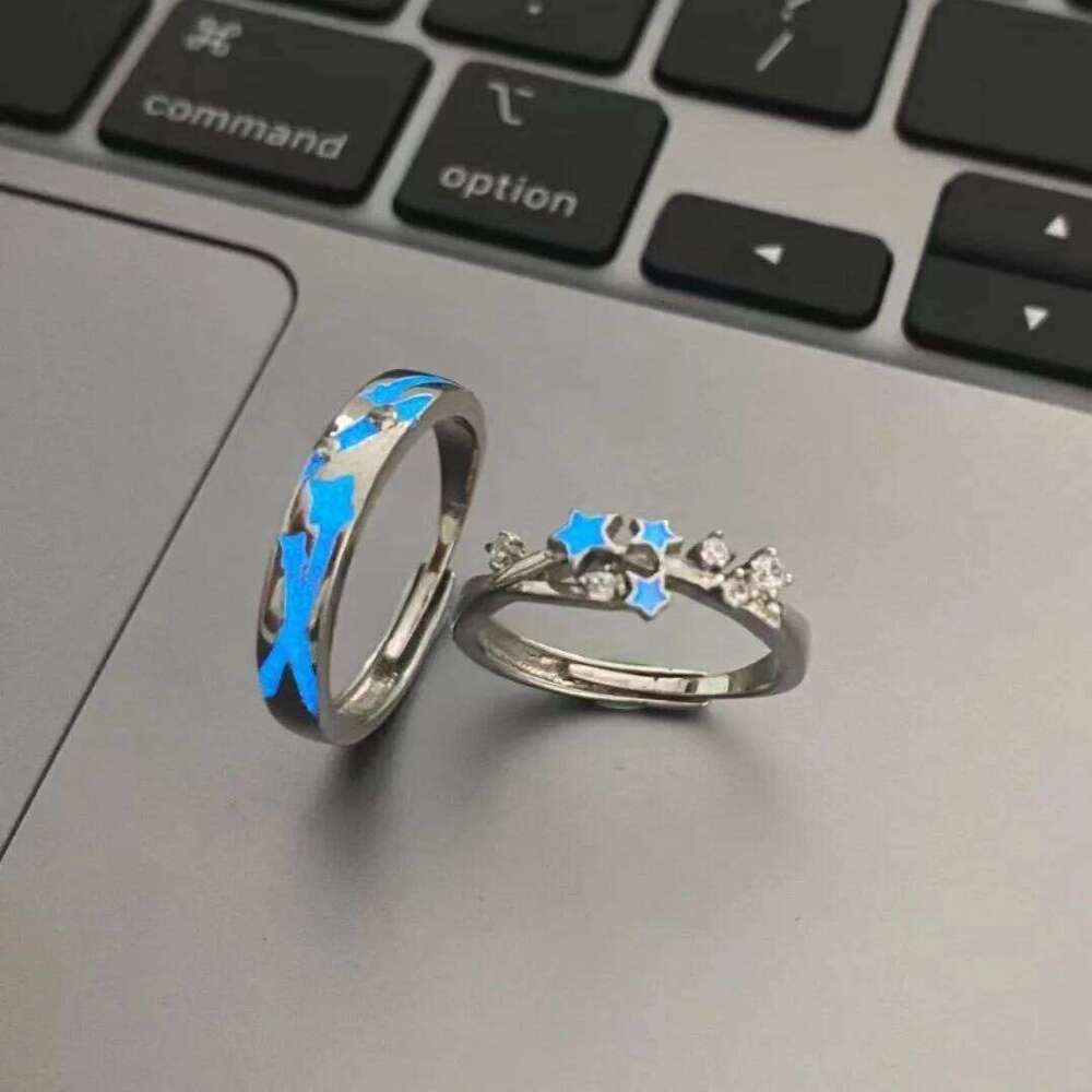 Luminous Blue Green Light Star Glow In Dark Fluorescent Heart Ring Women Men Couple Finger Rings Jewelry Adjustable W260206