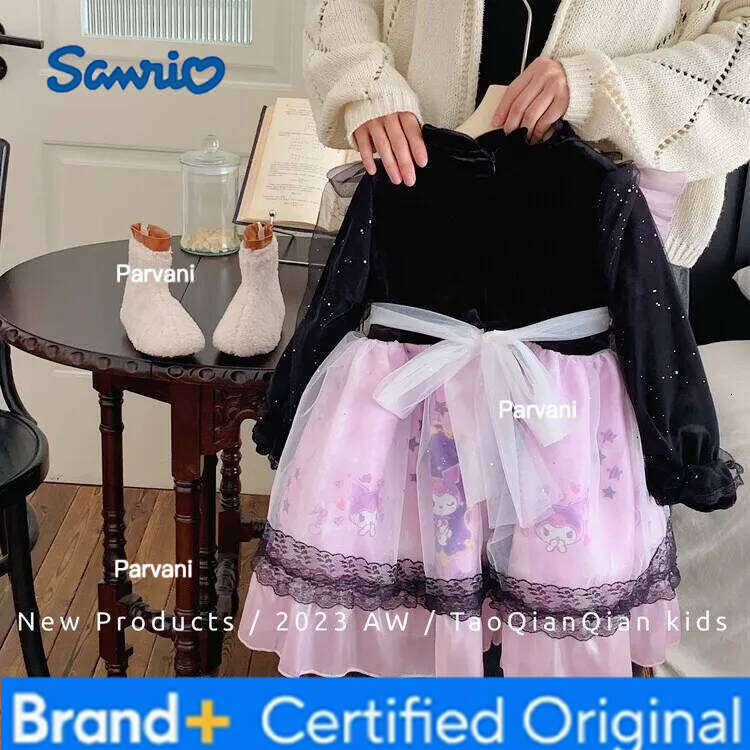 Sanrio Winter New Kawaii Children's Plush Anime Melody Kuromi Girls Birthday Party Tulle Lolita Princess Dress Xmas Gift H260206 - view 6