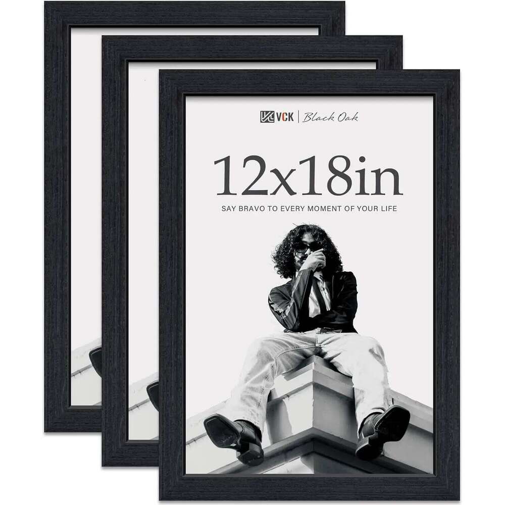 12x18 Black Oak Poster 3-Pack, Natural Grain Solid Wood Picture Frame for Wall Gallery Display S260205