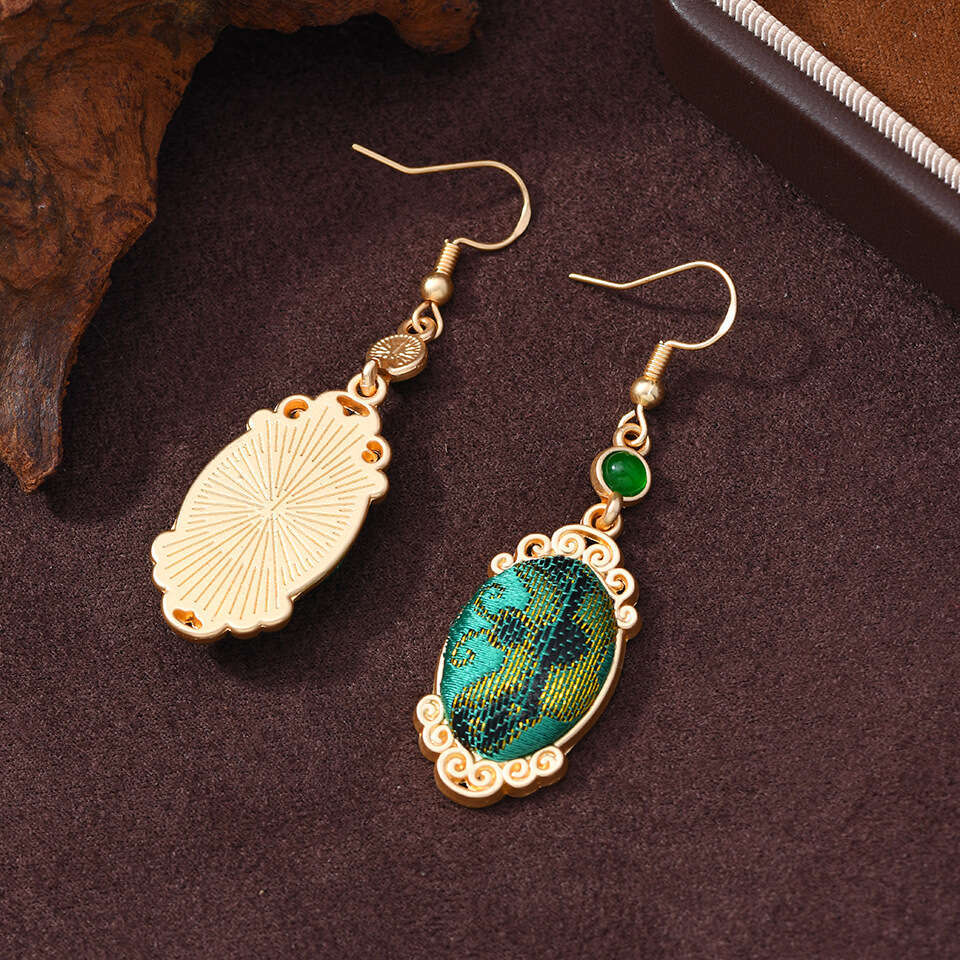 Song brocade intangible cultural heritage handmade retro gourd ethnic hollow-out earrings, traditional Chinese style finished earrings